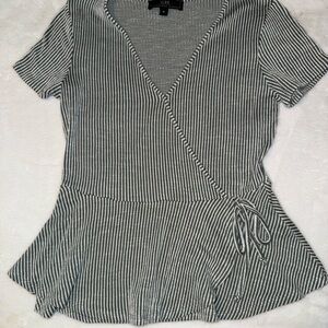 Vibe Black and White Striped Wrap Blouse